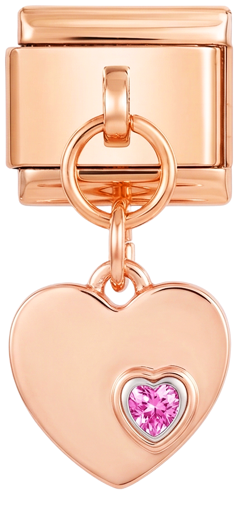 Podwójne Serce z fioletowymi kamieniami, na różowym złocie