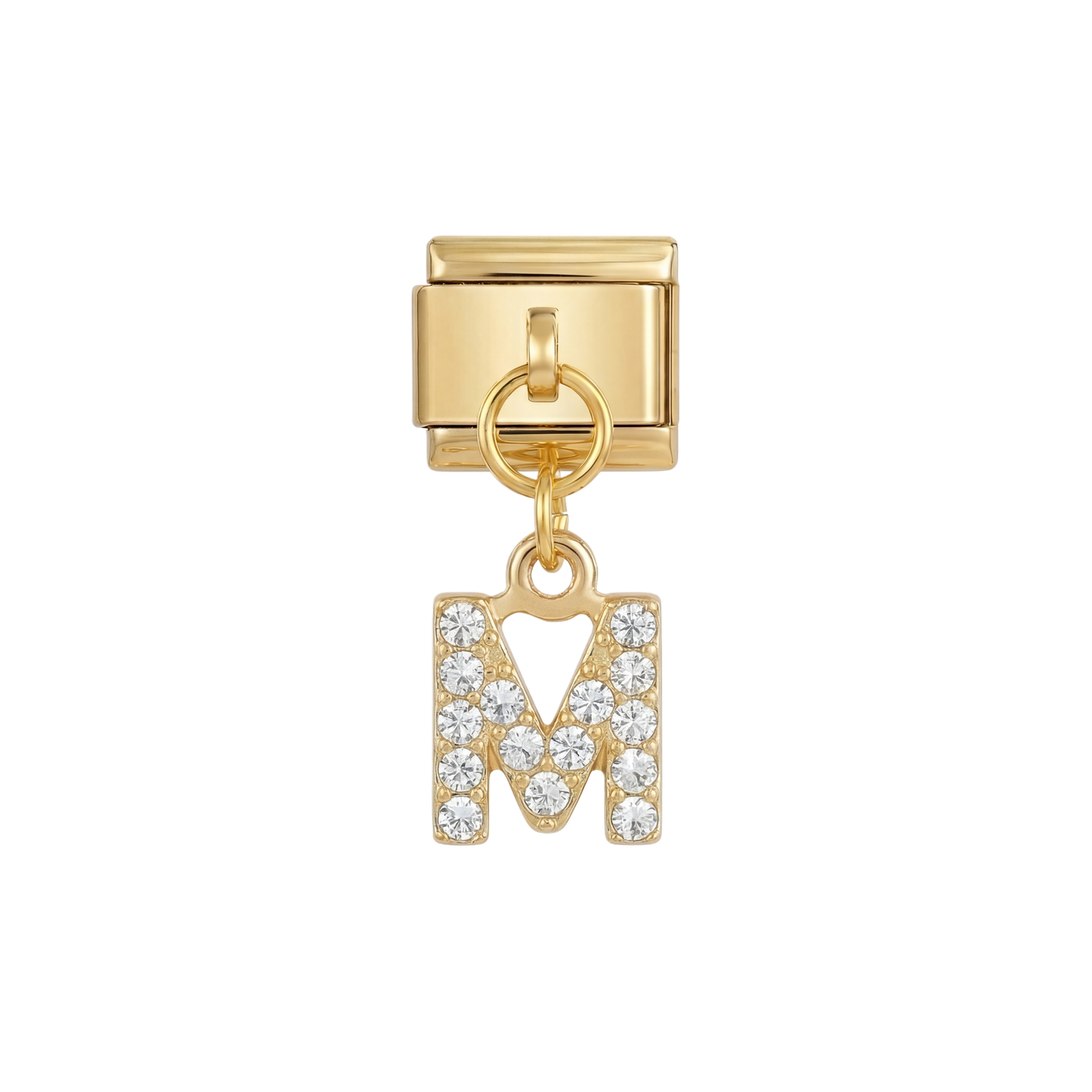 Letter M with stones, Hanging, on Gold
