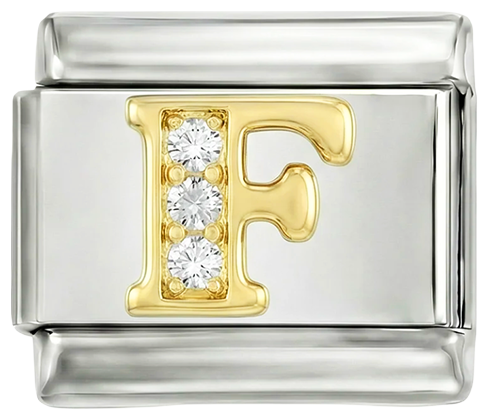 Letter F in Gold with Stones, on Silver - Letter-F-in-gold-with-stones-on-silver.png