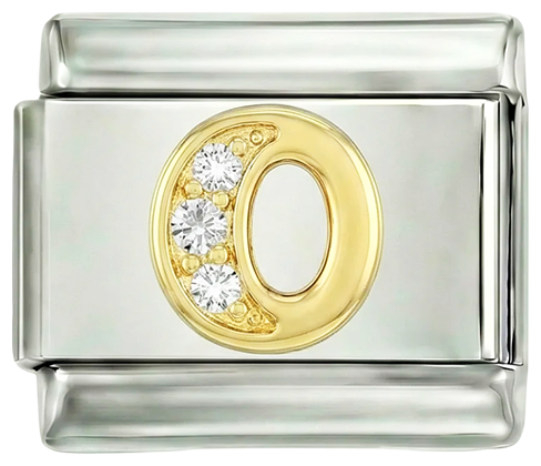 Letter O in Gold with Stones, on Silver