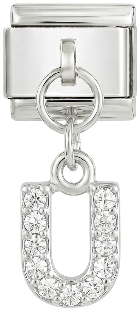 Letter U with stones, Hanging, on Silver - Letter-U-with-stones-hanging-on-silver.png