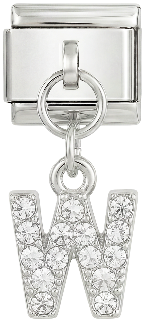 Letter W with stones, Hanging, on Silver - Letter-W-with-stones-hanging-on-silver.png