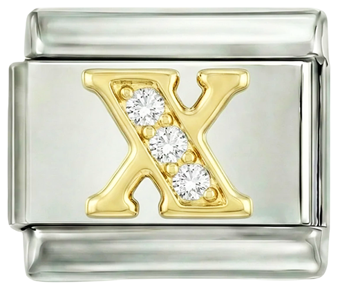 Letter X in Gold with Stones, on Silver - Letter-X-in-gold-with-stones-on-silver.png