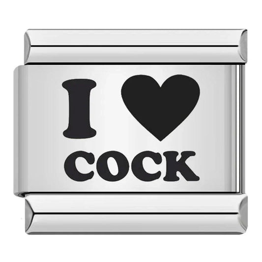 I Love Cock, in Black, on Silver - Charms Official
