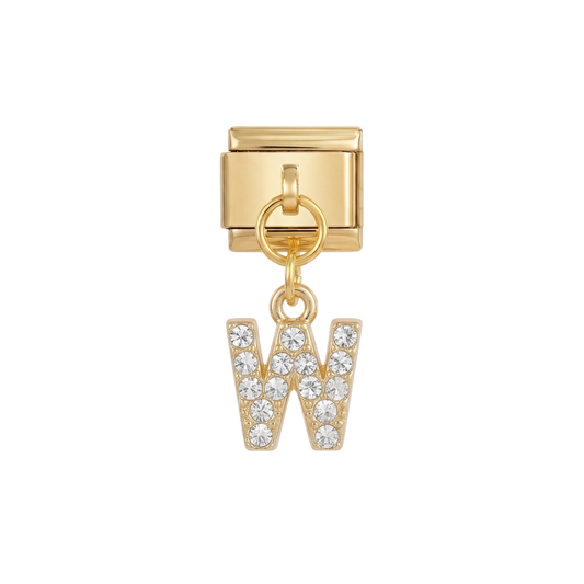 Letter W with stones, Hanging, on Gold