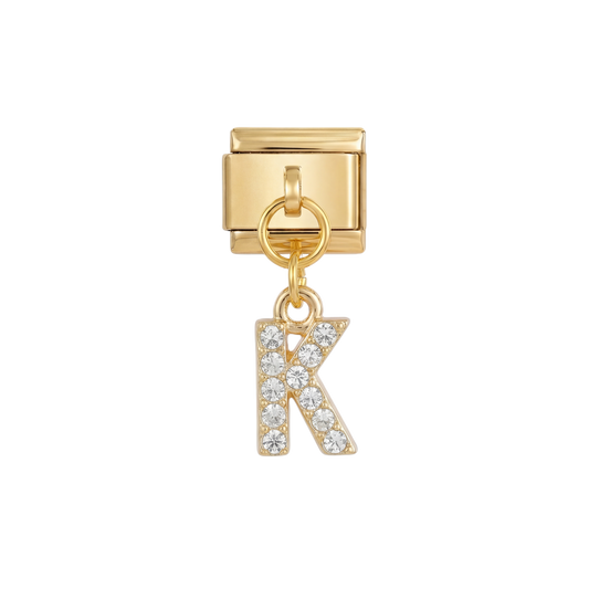 Letter K with stones, Hanging, on Gold