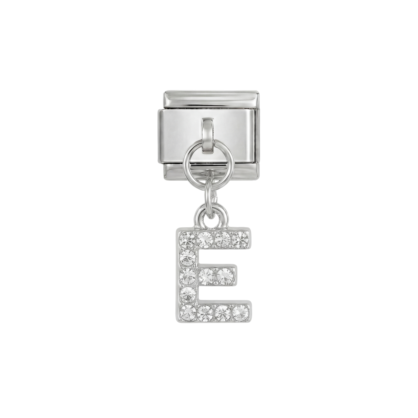 Letter E with stones, Hanging, on Silver