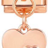 Podwójne Serce z fioletowymi kamieniami, na różowym złocie