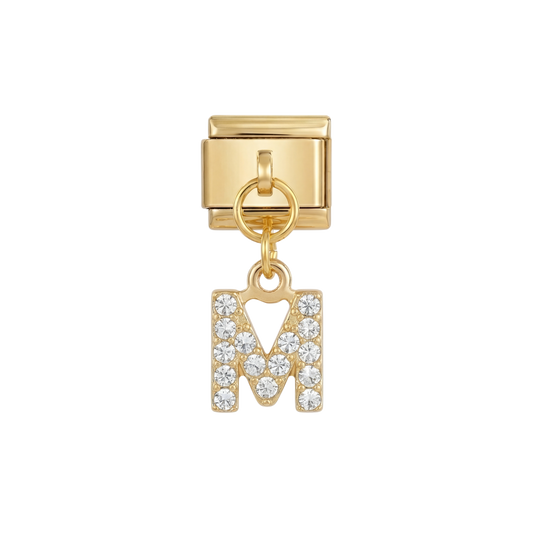 Letter M with stones, Hanging, on Gold