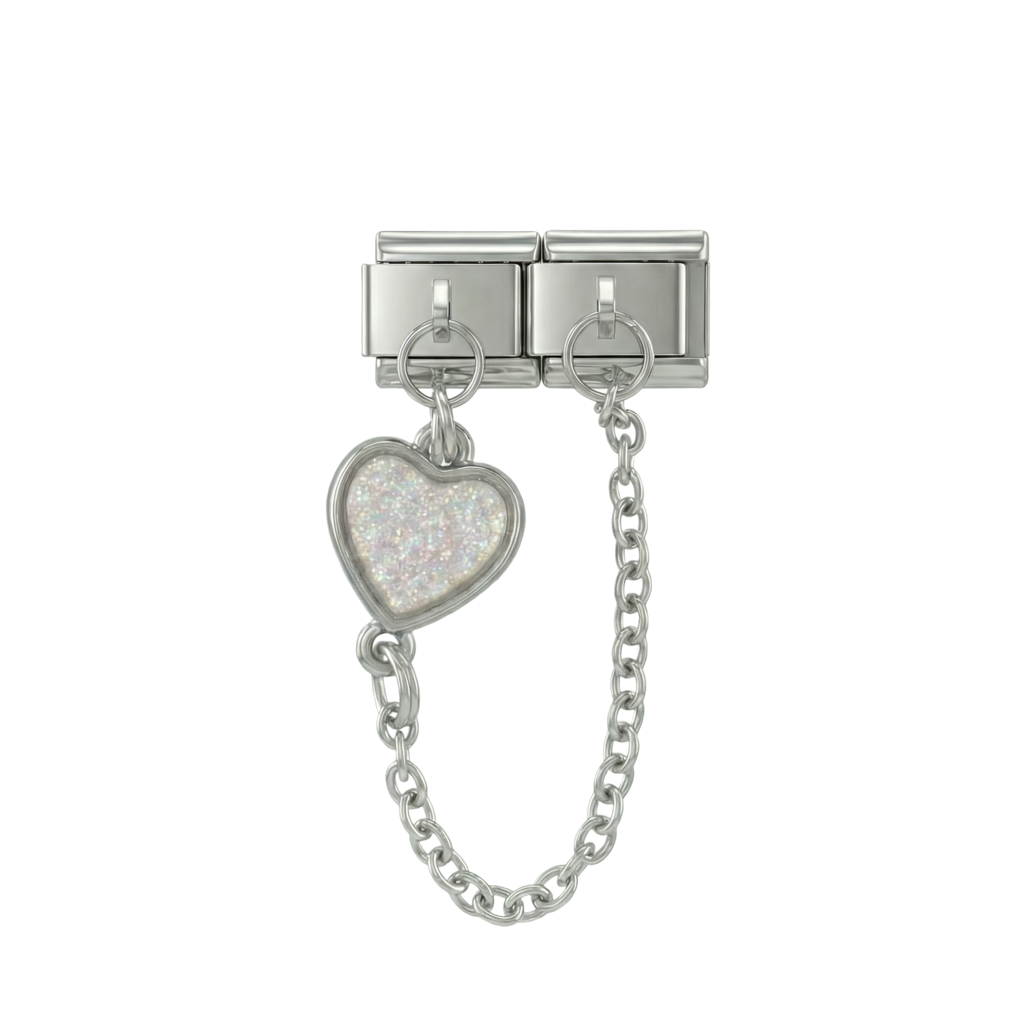 Grey Heart, Double Linked Charms on Silver