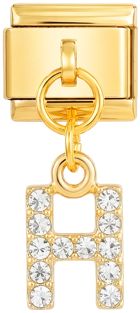 Letter H with stones, Hanging, on Gold - Letter-H-with-stones-hanging-on-gold.png