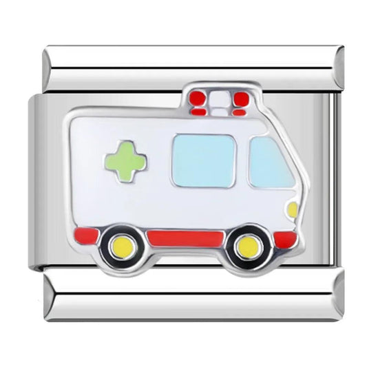Ambulance Car, on Silver - Charms Official