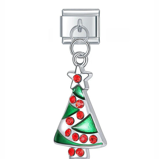 Christmas Tree, Green and Silver, and Its Red Stones - Charms Official