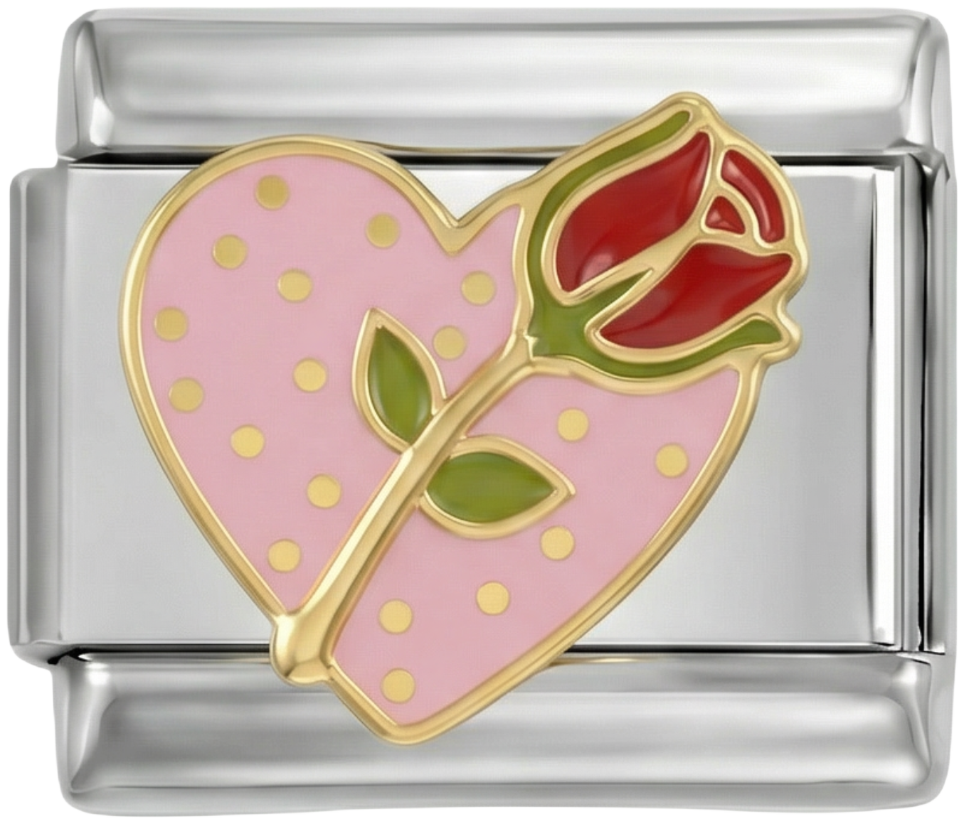 Glittery Pink Heart with Whole Red Rose, on Silver - glittery-pink-heart-with-whole-red-rose-on-silver.png