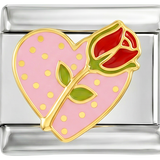 Glittery Pink Heart with Whole Red Rose, on Silver - glittery-pink-heart-with-whole-red-rose-on-silver.png