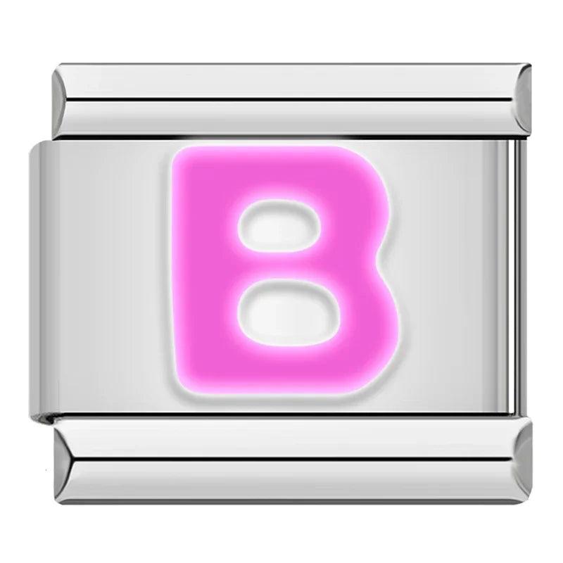 Letter B in Pink, on Silver - Charms Official