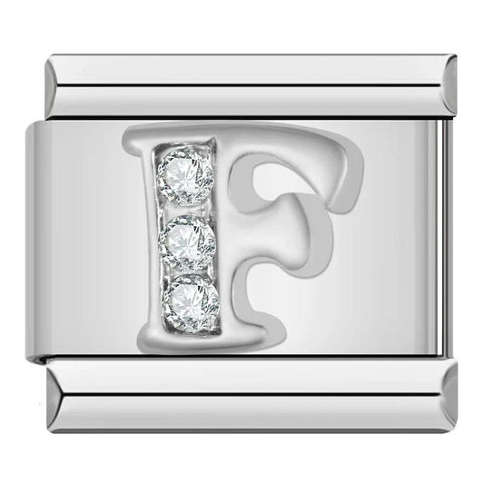 Letter F with Stones, on Silver - Charms Official