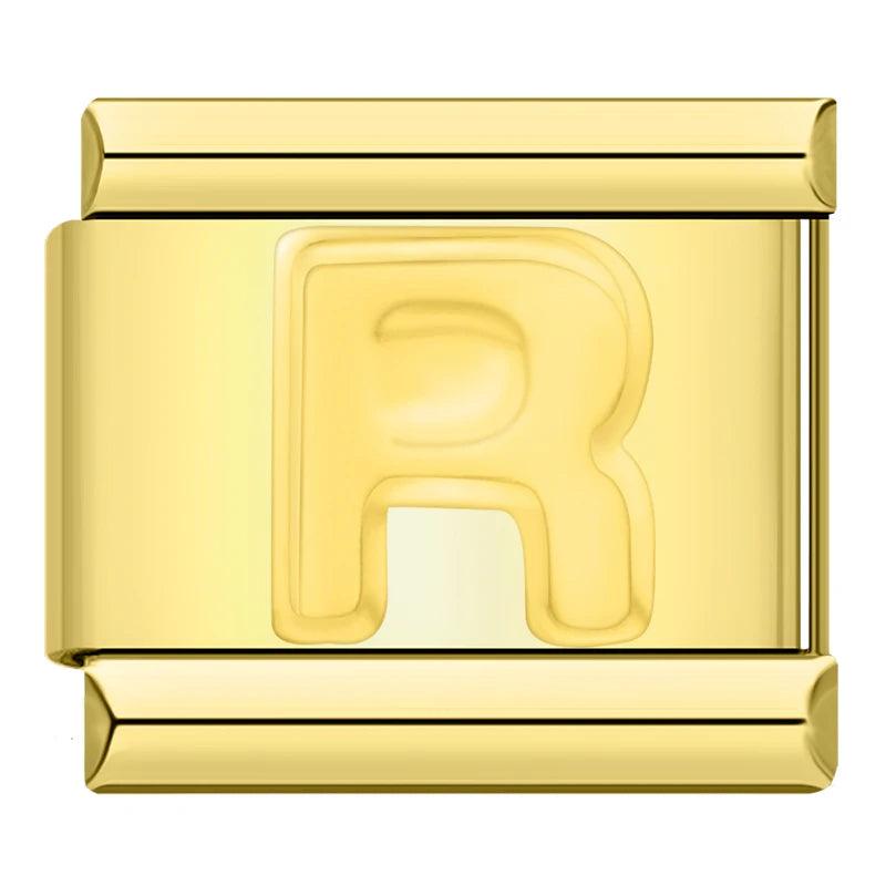 Letter R in Gold, on Gold - Charms Official