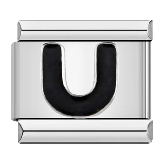 Letter U in Black, on Silver - Charms Official