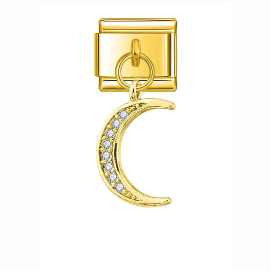 Moon with White Stones, on Gold - Charms Official